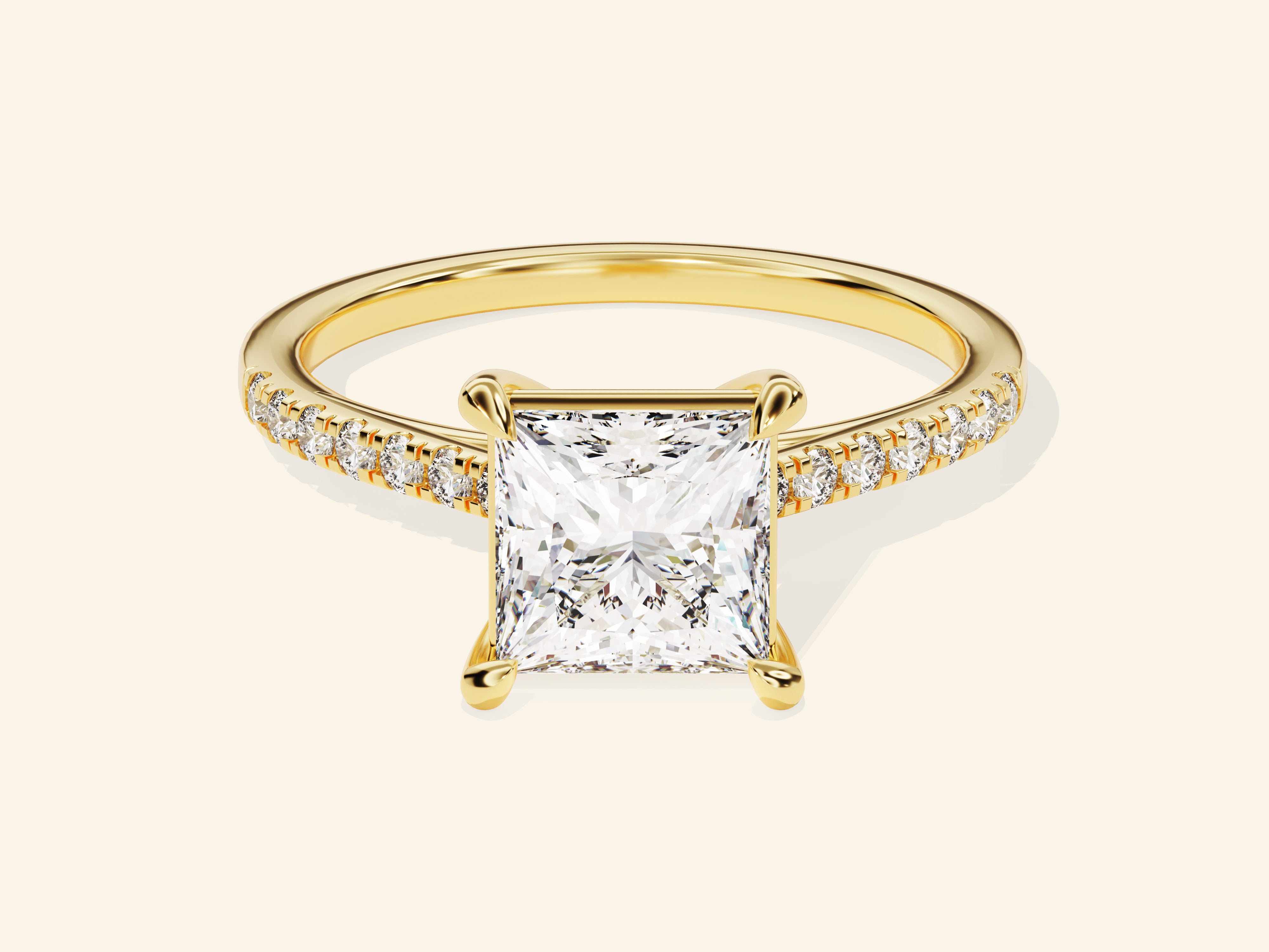 Princess Cut Engagement Ring with Pave Set Side Stones