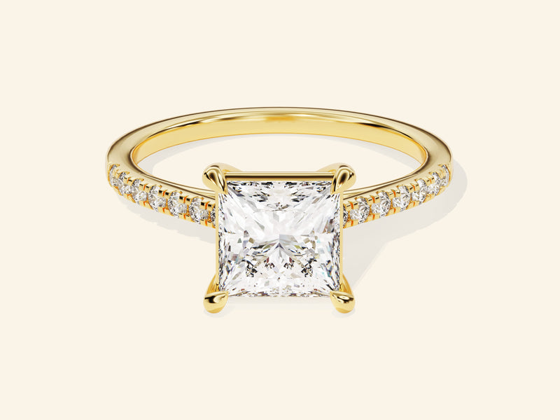 Princess Cut Engagement Ring with Pave Set Side Stones