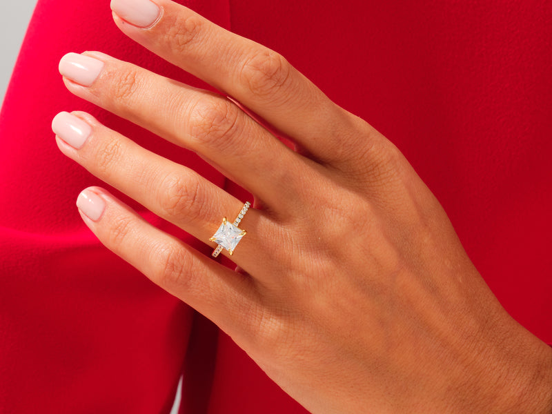Princess Cut Engagement Ring with Pave Set Side Stones