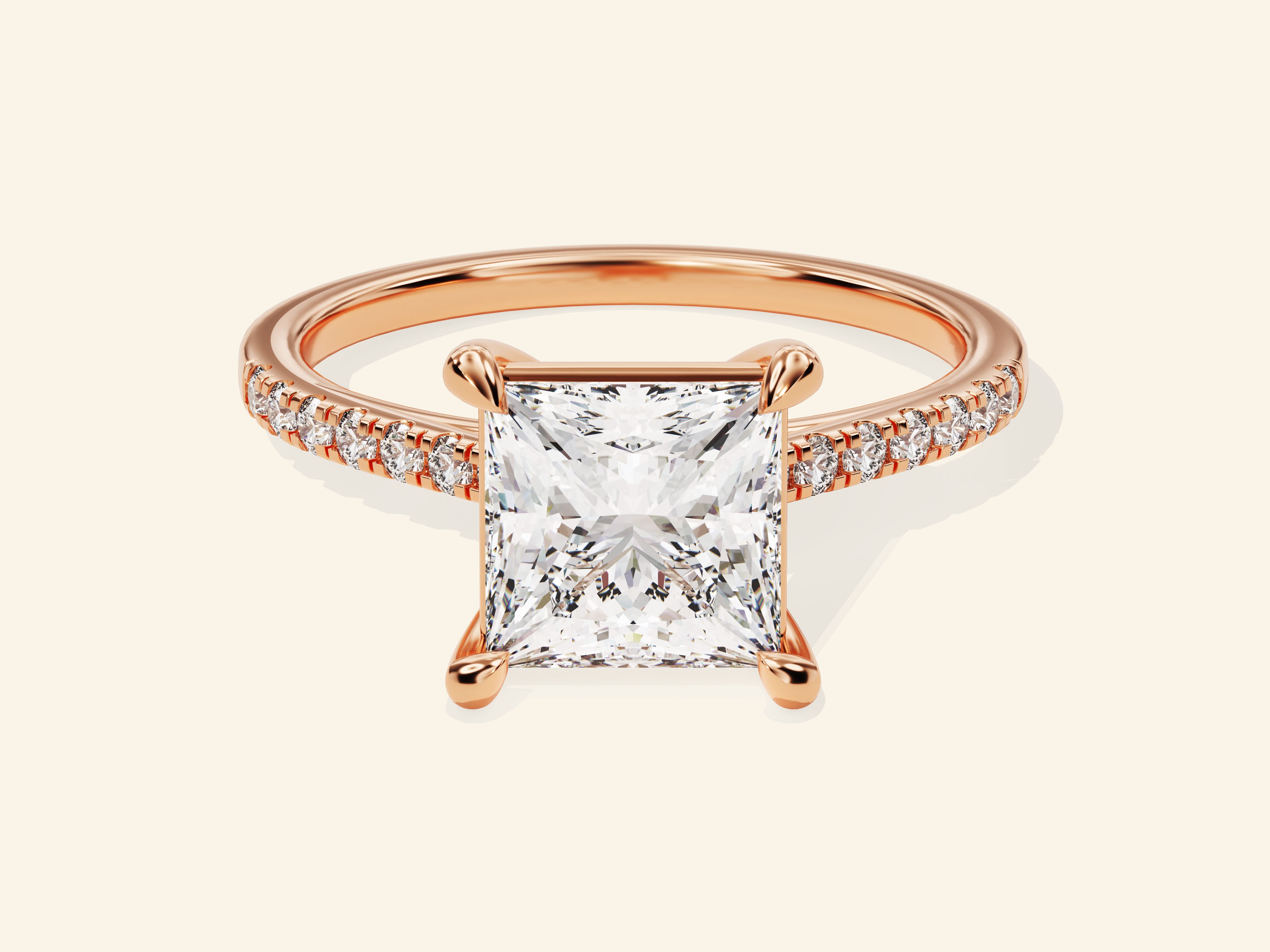 Princess Cut Engagement Ring with Pave Set Side Stones
