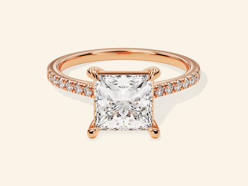 Princess Cut Engagement Ring with Pave Set Side Stones