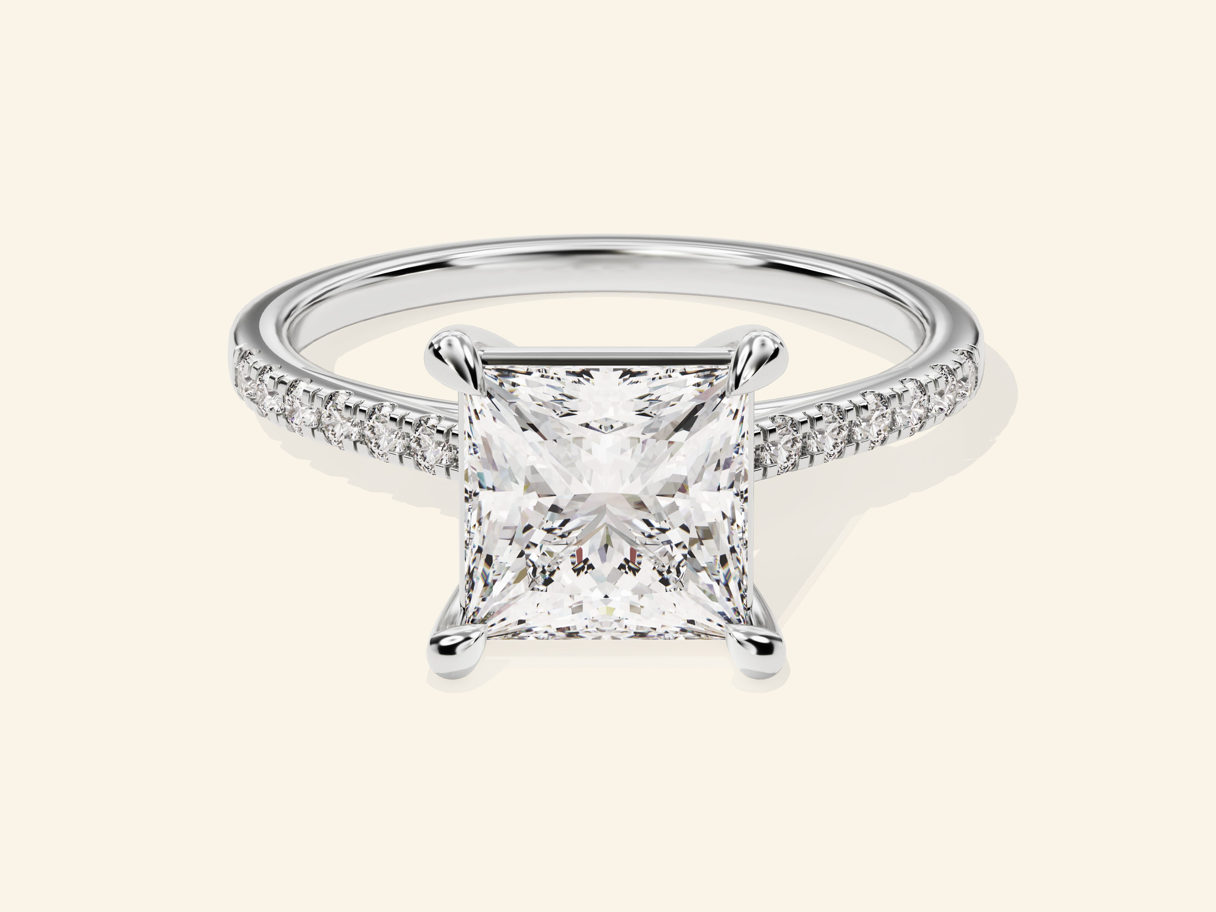 Princess Cut Engagement Ring with Pave Set Side Stones