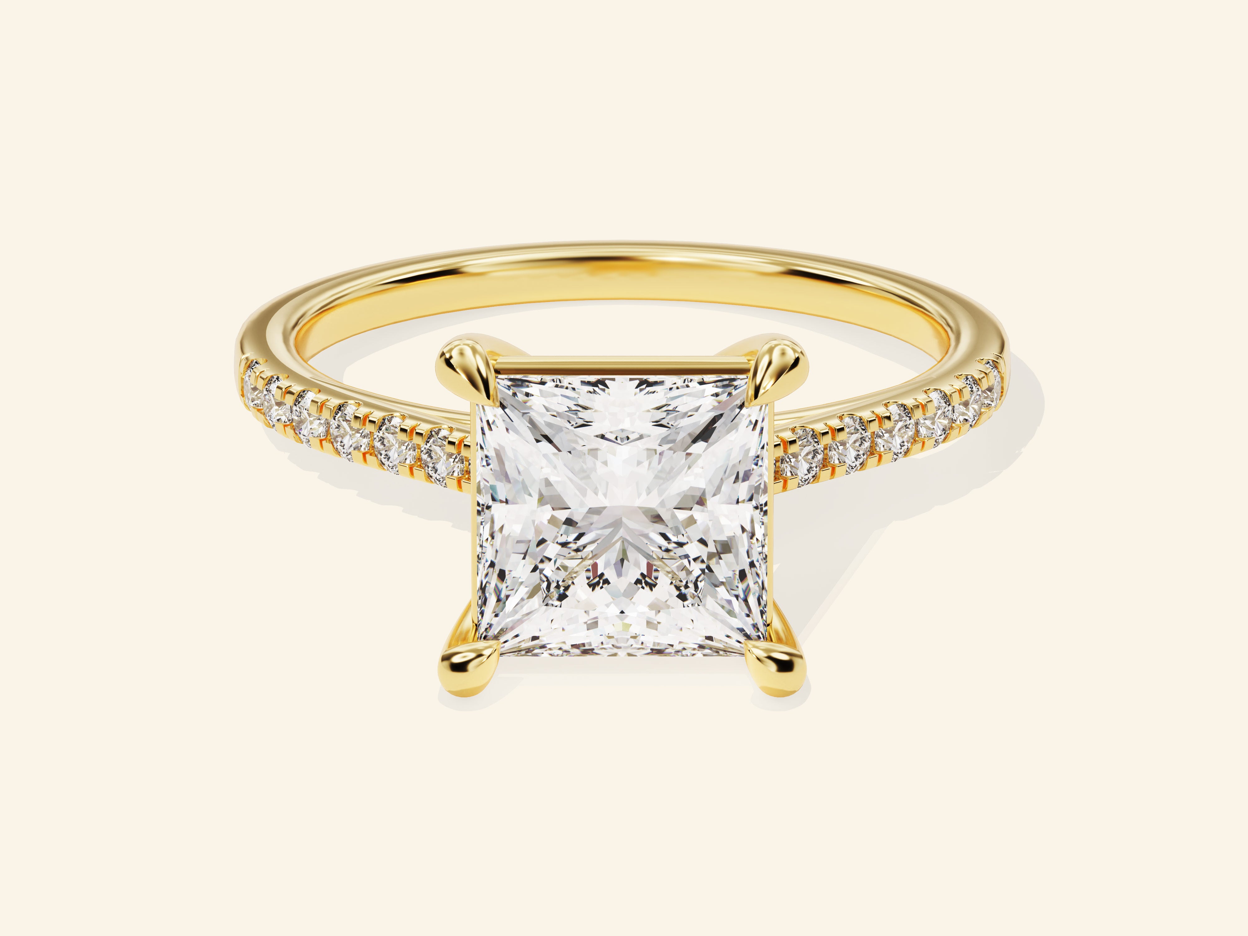 Princess Cut Engagement Ring with Pave Set Side Stones