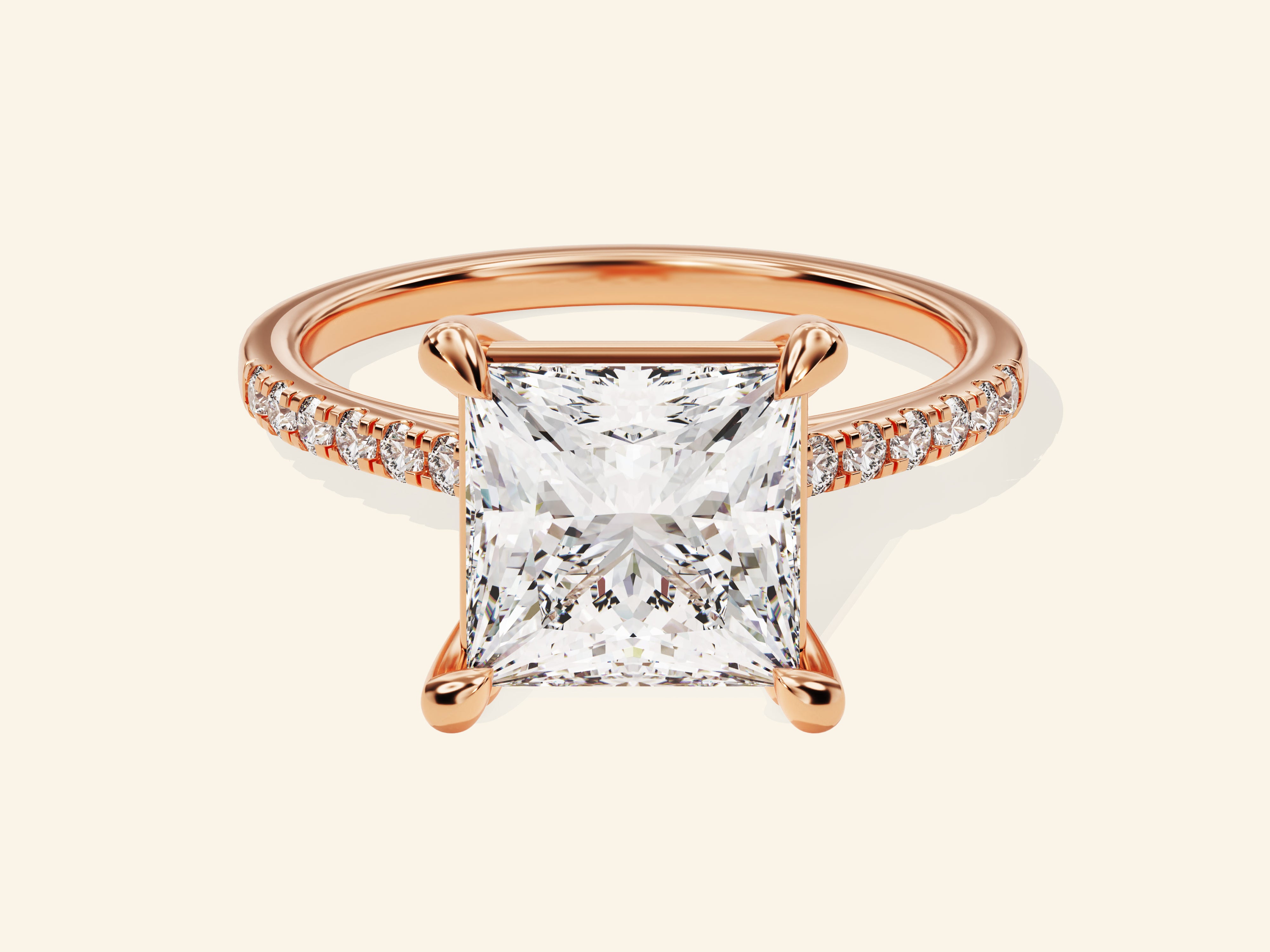 Princess Cut Engagement Ring with Pave Set Side Stones