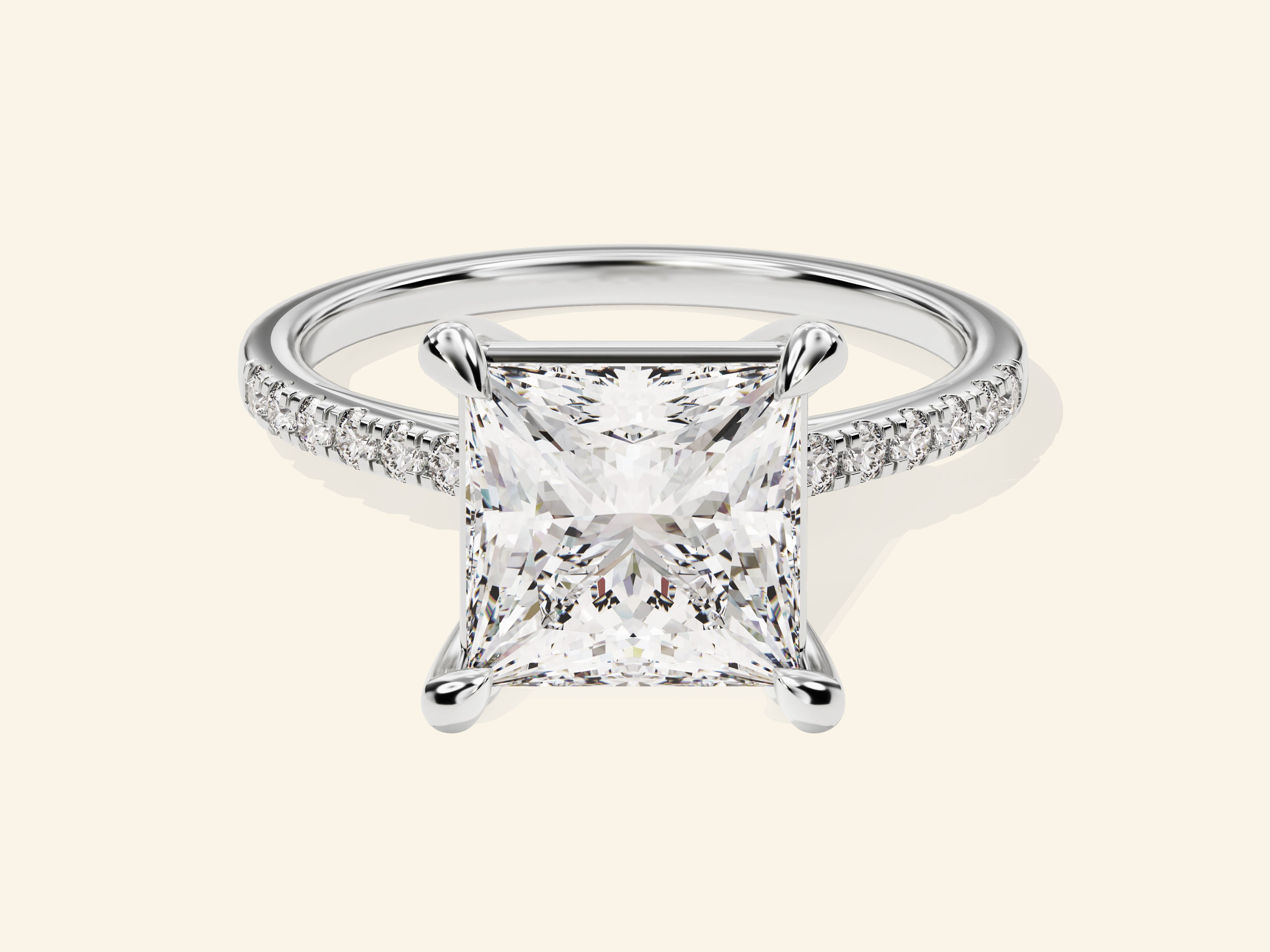 Princess Cut Engagement Ring with Pave Set Side Stones