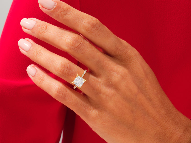 Princess Cut Engagement Ring with Pave Set Side Stones