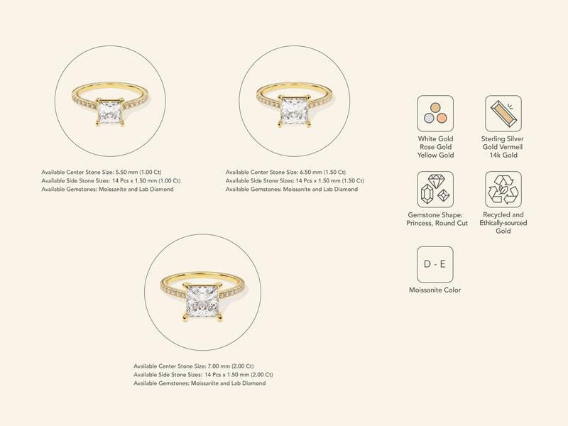 Princess Cut Engagement Ring with Pave Set Side Stones