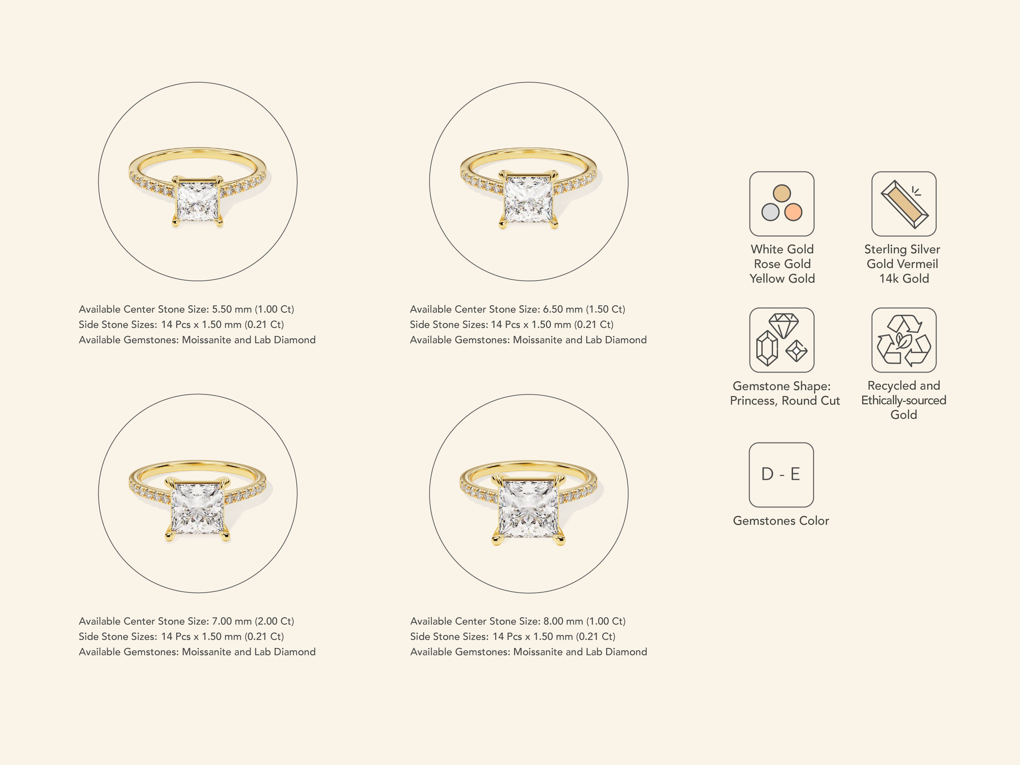 Princess Cut Engagement Ring with Pave Set Side Stones