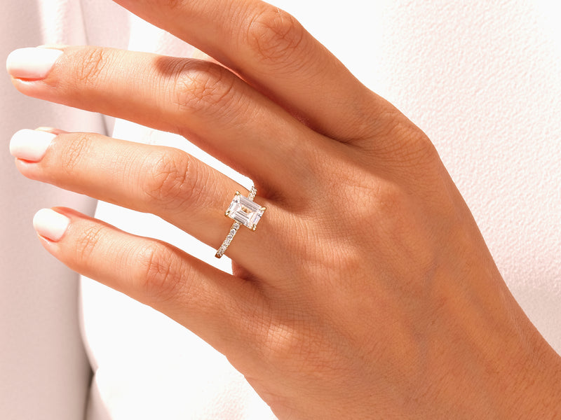 Emerald Cut Engagement Ring with Pave Set Side Stones
