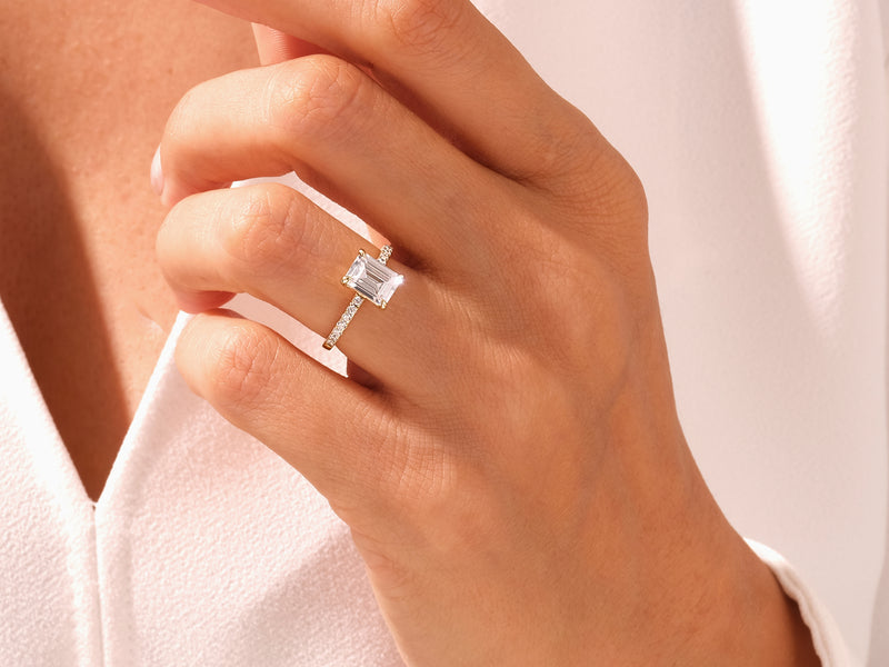 Emerald Cut Engagement Ring with Pave Set Side Stones