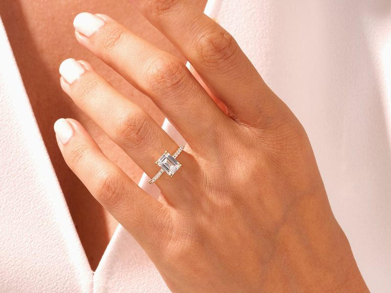 Emerald Cut Engagement Ring with Pave Set Side Stones