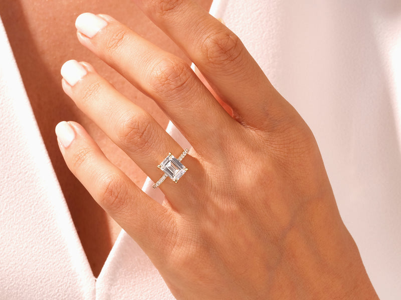 Emerald Cut Engagement Ring with Pave Set Side Stones