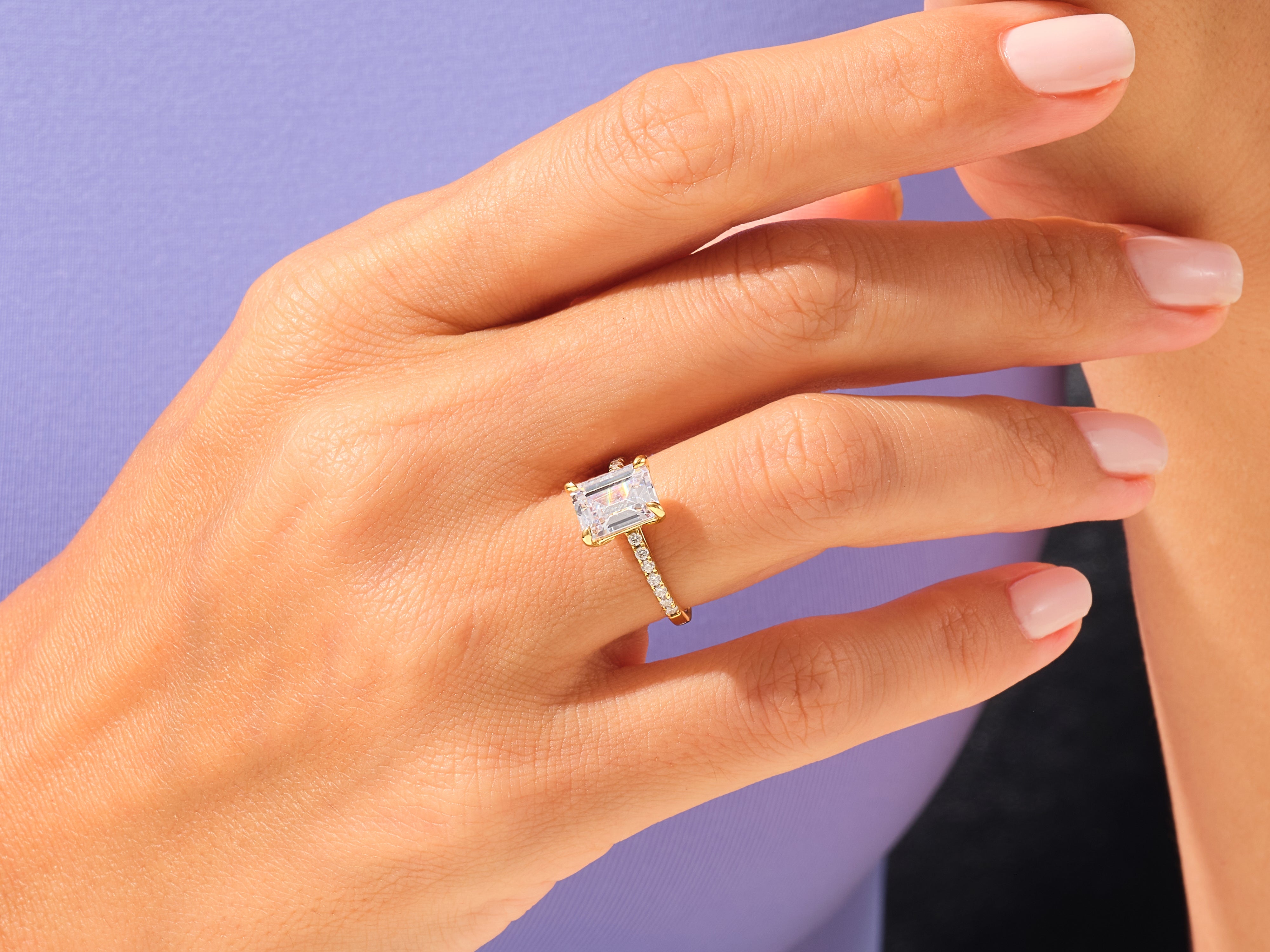 Emerald Cut Engagement Ring with Pave Set Side Stones