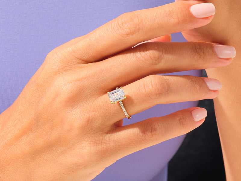 Emerald Cut Engagement Ring with Pave Set Side Stones