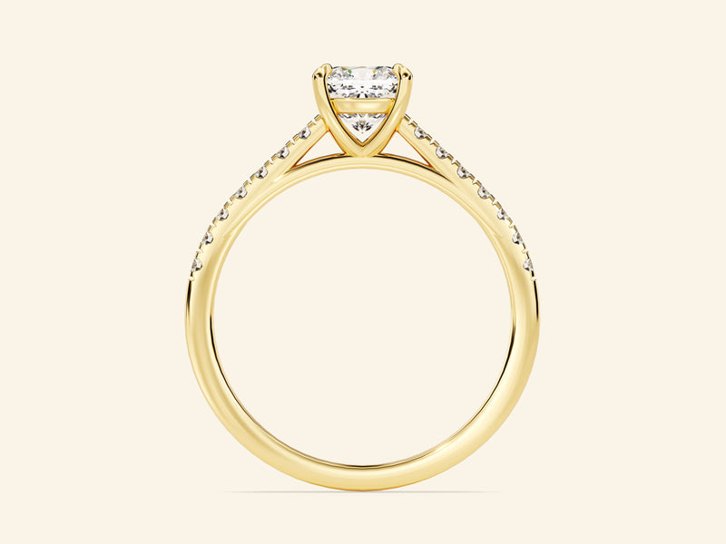 Cushion Cut Engagement Ring with Pave Set Side Stones