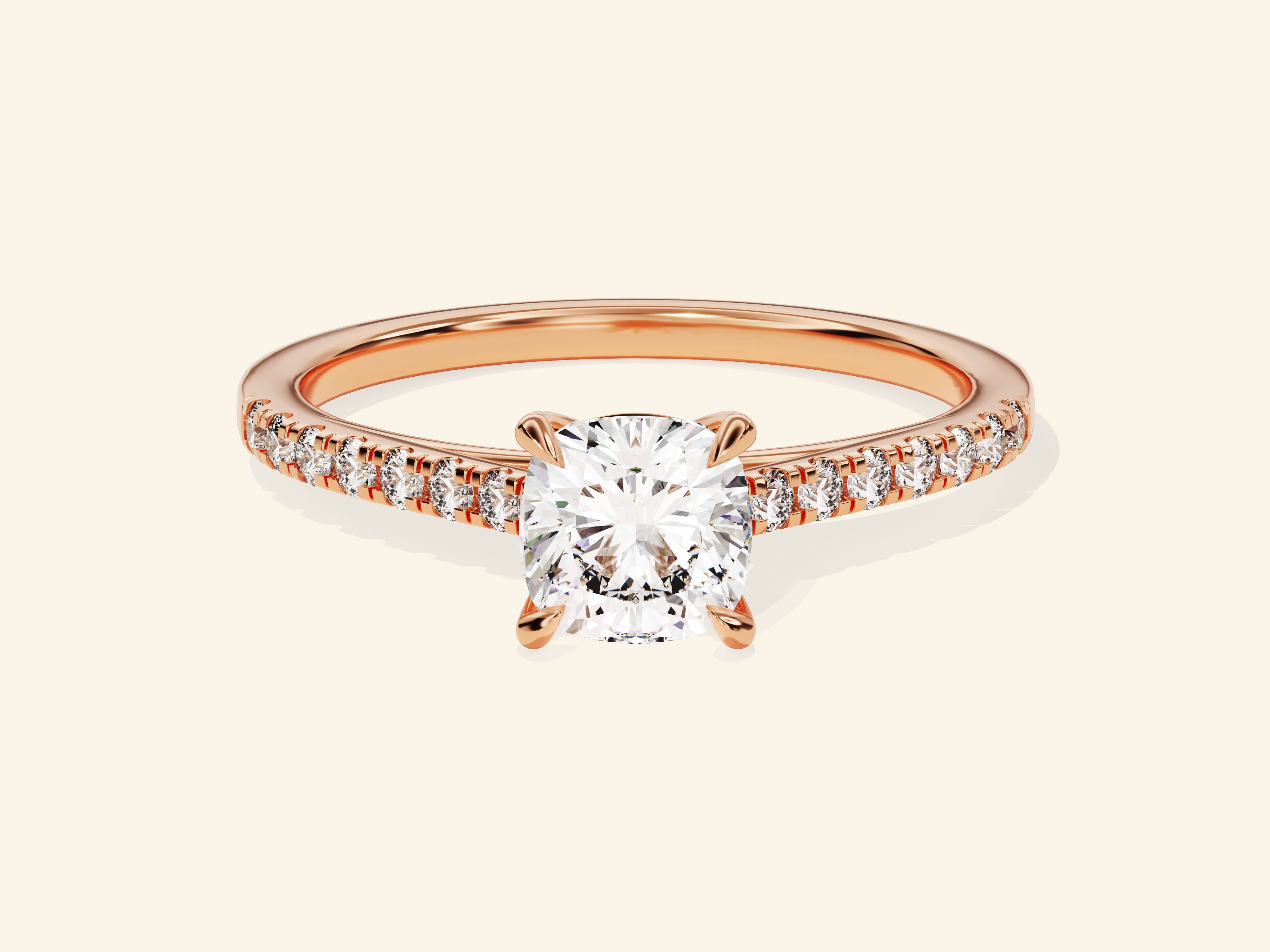 Cushion Cut Engagement Ring with Pave Set Side Stones