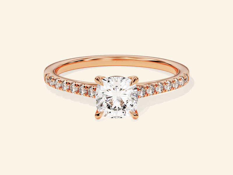 Cushion Cut Engagement Ring with Pave Set Side Stones