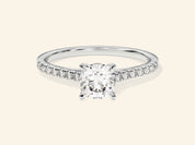Cushion Cut Engagement Ring with Pave Set Side Stones