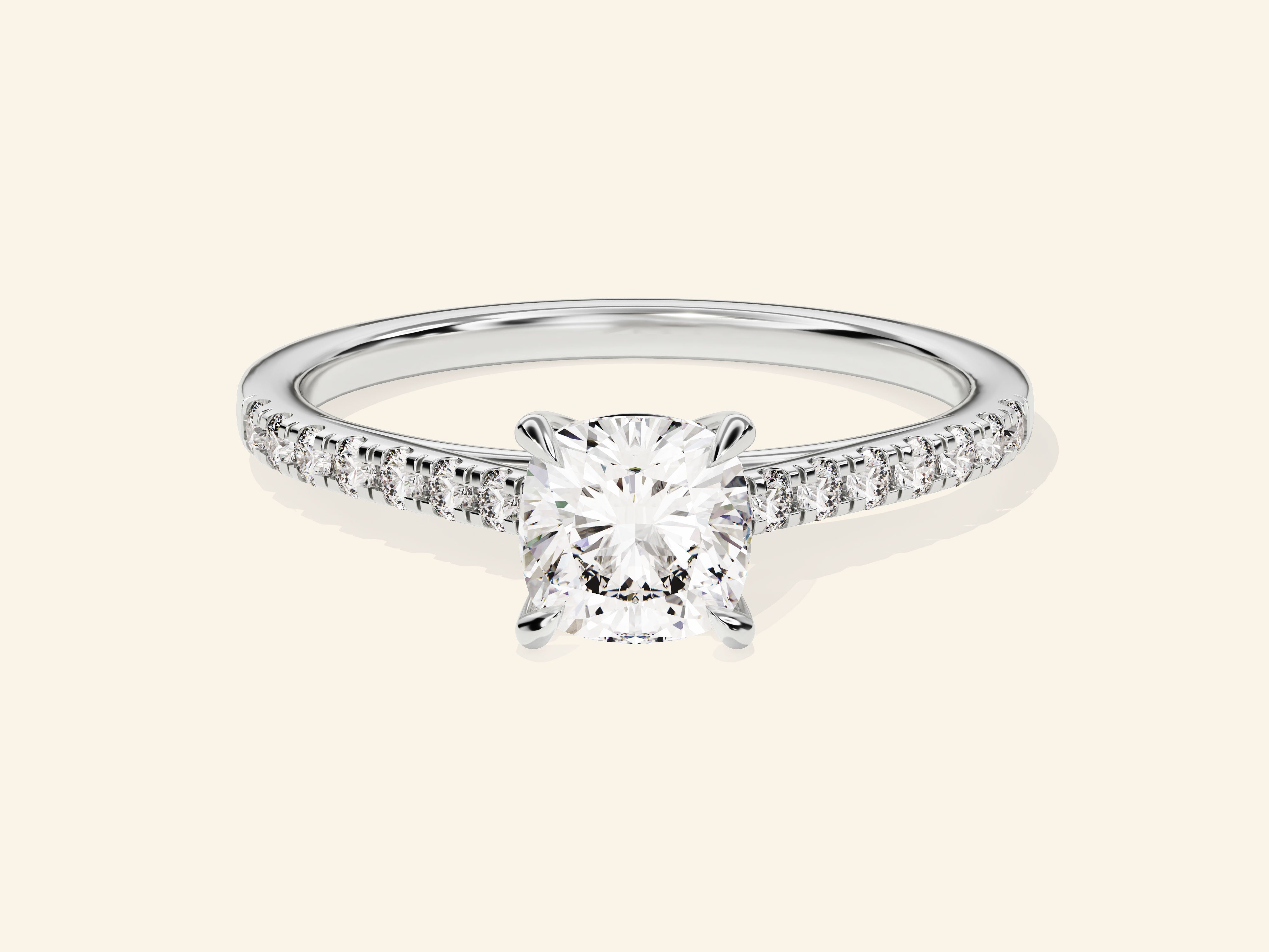 Cushion Cut Engagement Ring with Pave Set Side Stones