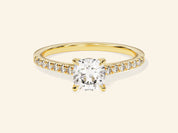 Cushion Cut Engagement Ring with Pave Set Side Stones