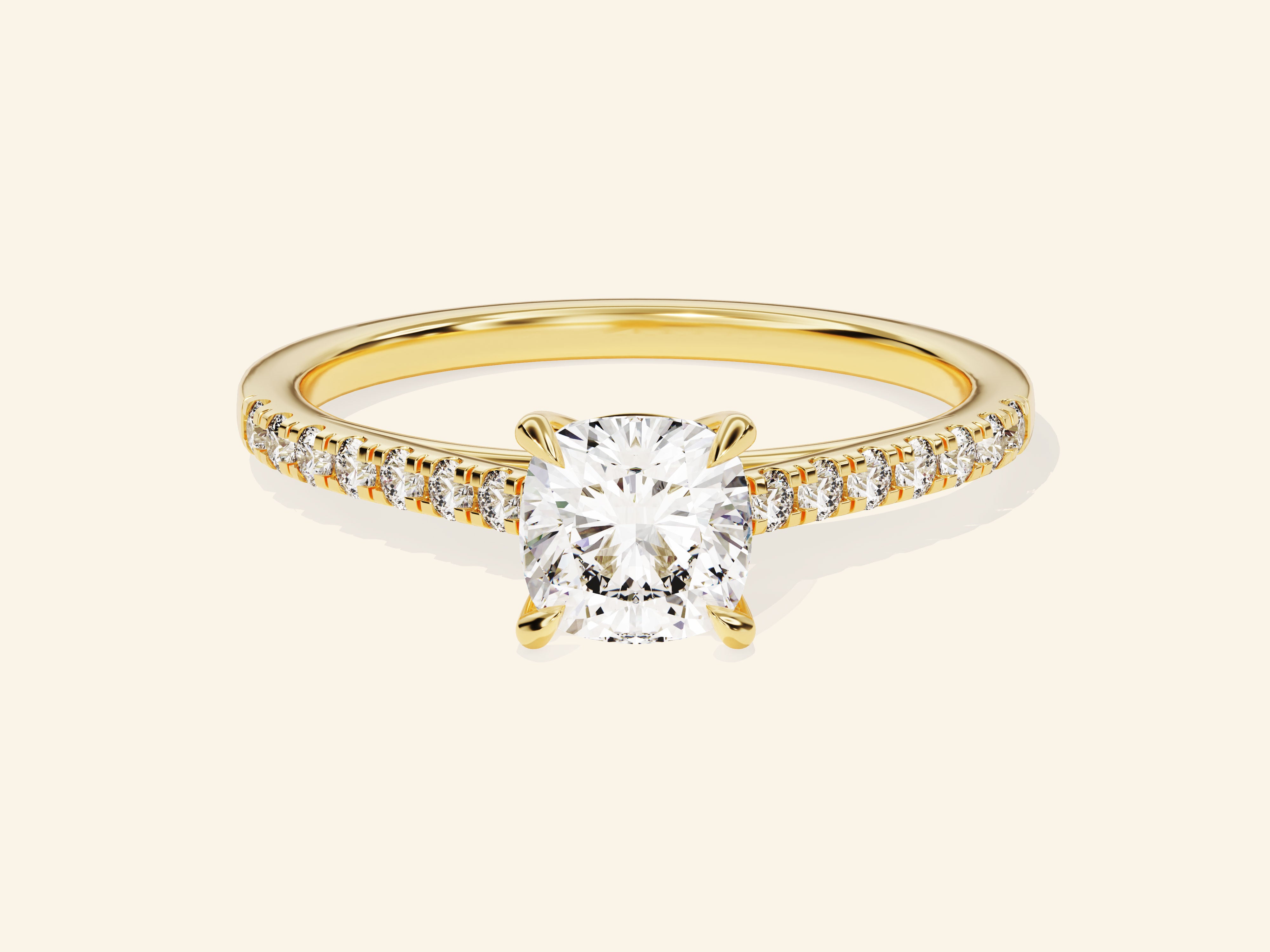 Cushion Cut Engagement Ring with Pave Set Side Stones