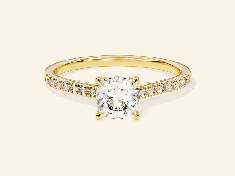 Cushion Cut Engagement Ring with Pave Set Side Stones