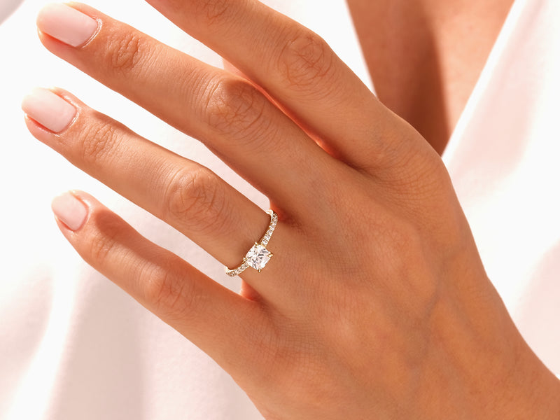 Cushion Cut Engagement Ring with Pave Set Side Stones