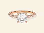Cushion Cut Engagement Ring with Pave Set Side Stones