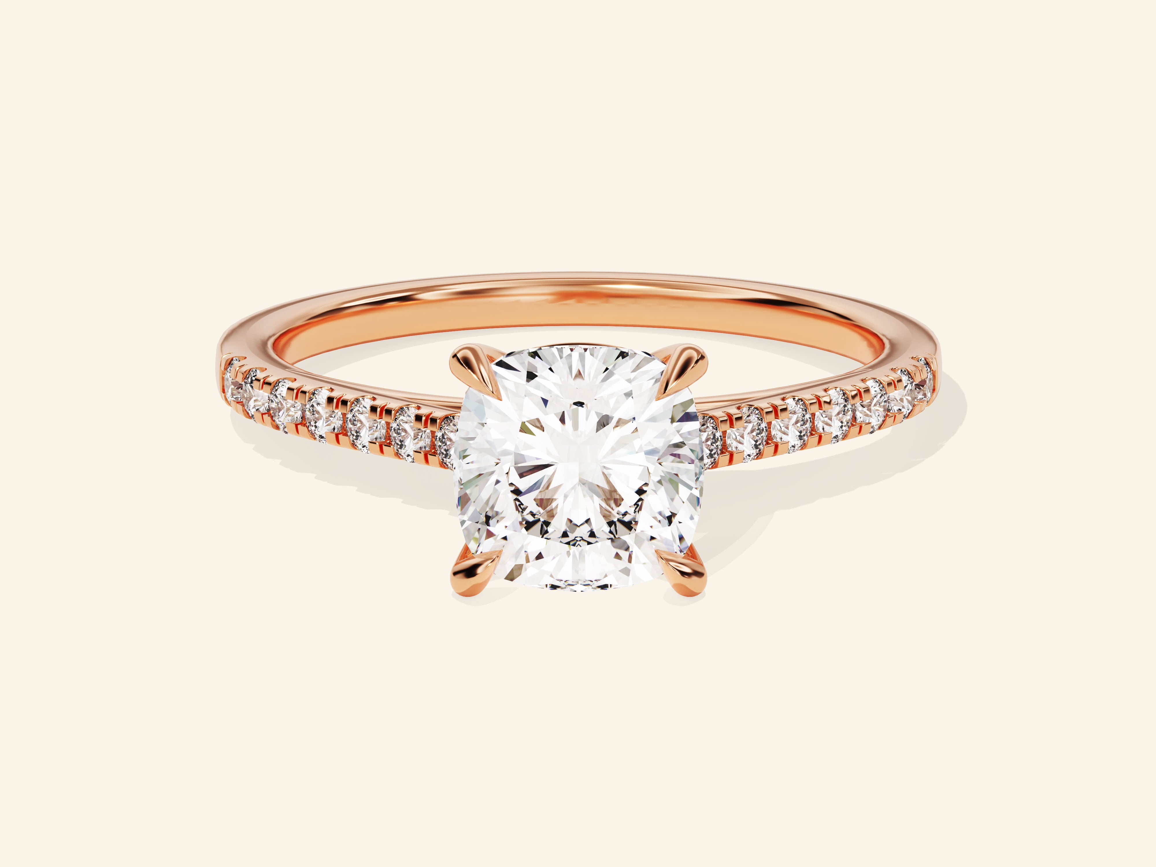 Cushion Cut Engagement Ring with Pave Set Side Stones