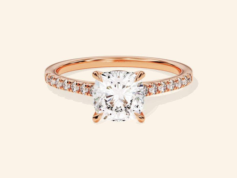 Cushion Cut Engagement Ring with Pave Set Side Stones
