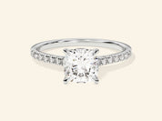 Cushion Cut Engagement Ring with Pave Set Side Stones