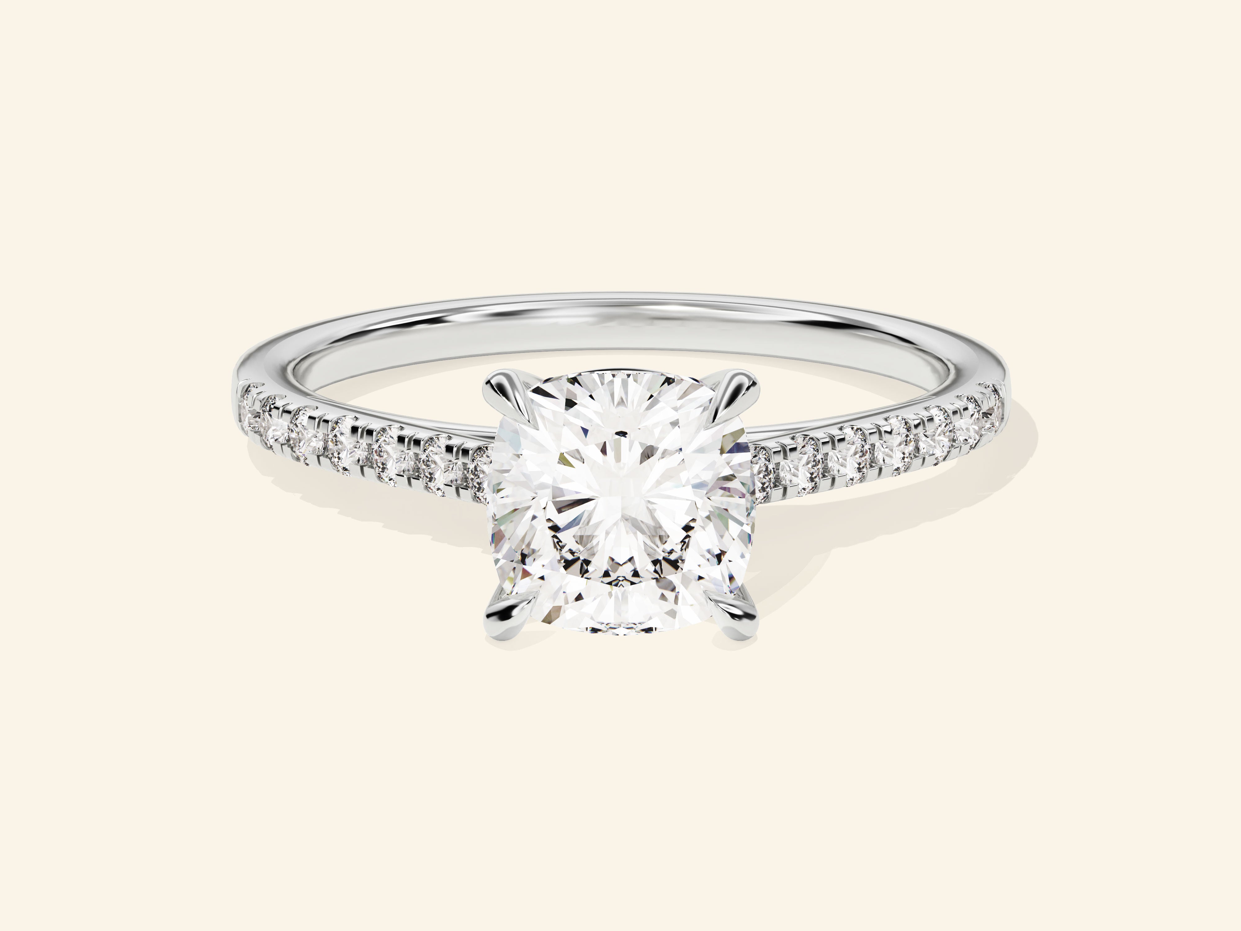 Cushion Cut Engagement Ring with Pave Set Side Stones