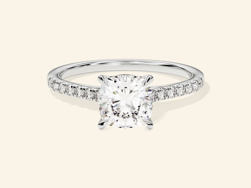 Cushion Cut Engagement Ring with Pave Set Side Stones