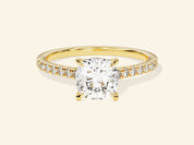 Cushion Cut Engagement Ring with Pave Set Side Stones