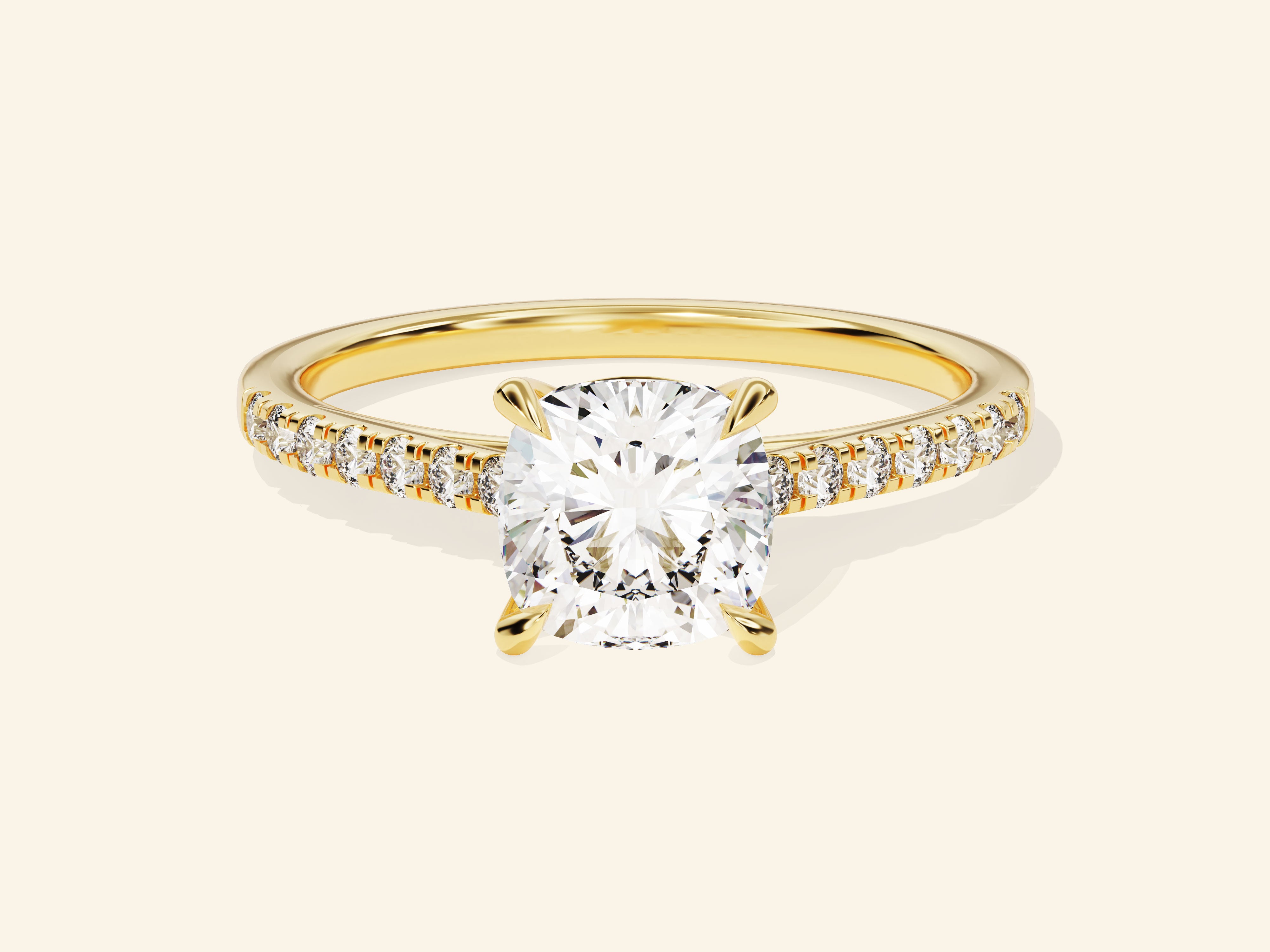 Cushion Cut Engagement Ring with Pave Set Side Stones