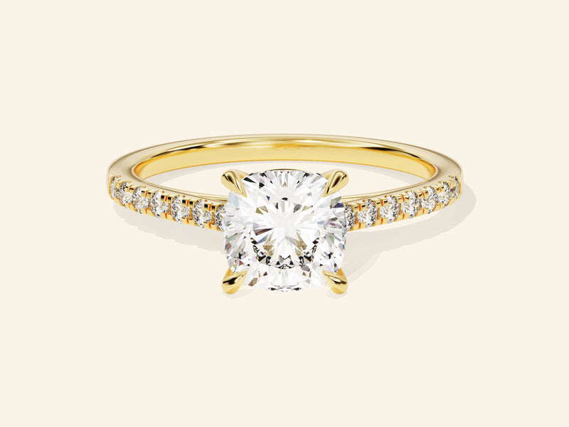 Cushion Cut Engagement Ring with Pave Set Side Stones