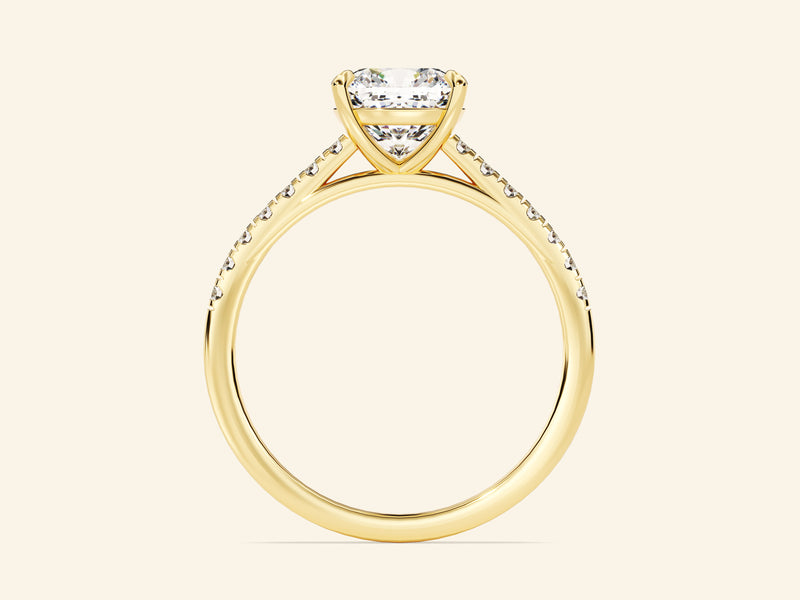 Cushion Cut Engagement Ring with Pave Set Side Stones