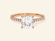 Cushion Cut Engagement Ring with Pave Set Side Stones
