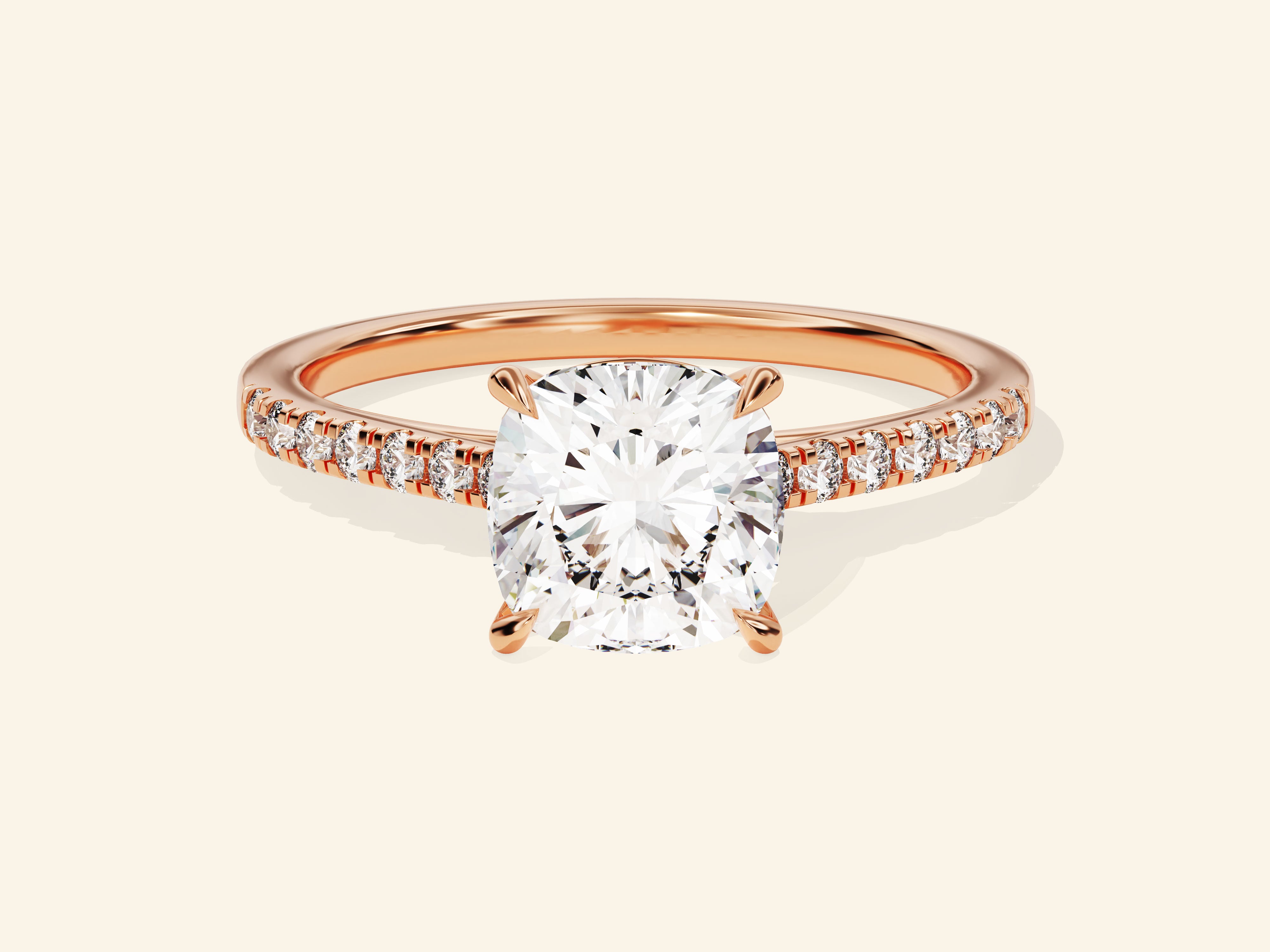 Cushion Cut Engagement Ring with Pave Set Side Stones