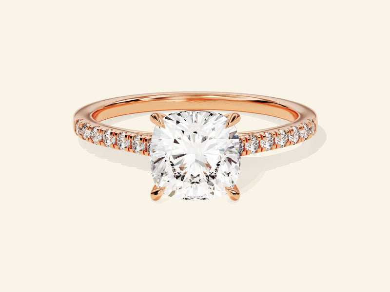 Cushion Cut Engagement Ring with Pave Set Side Stones