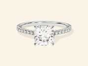 Cushion Cut Engagement Ring with Pave Set Side Stones