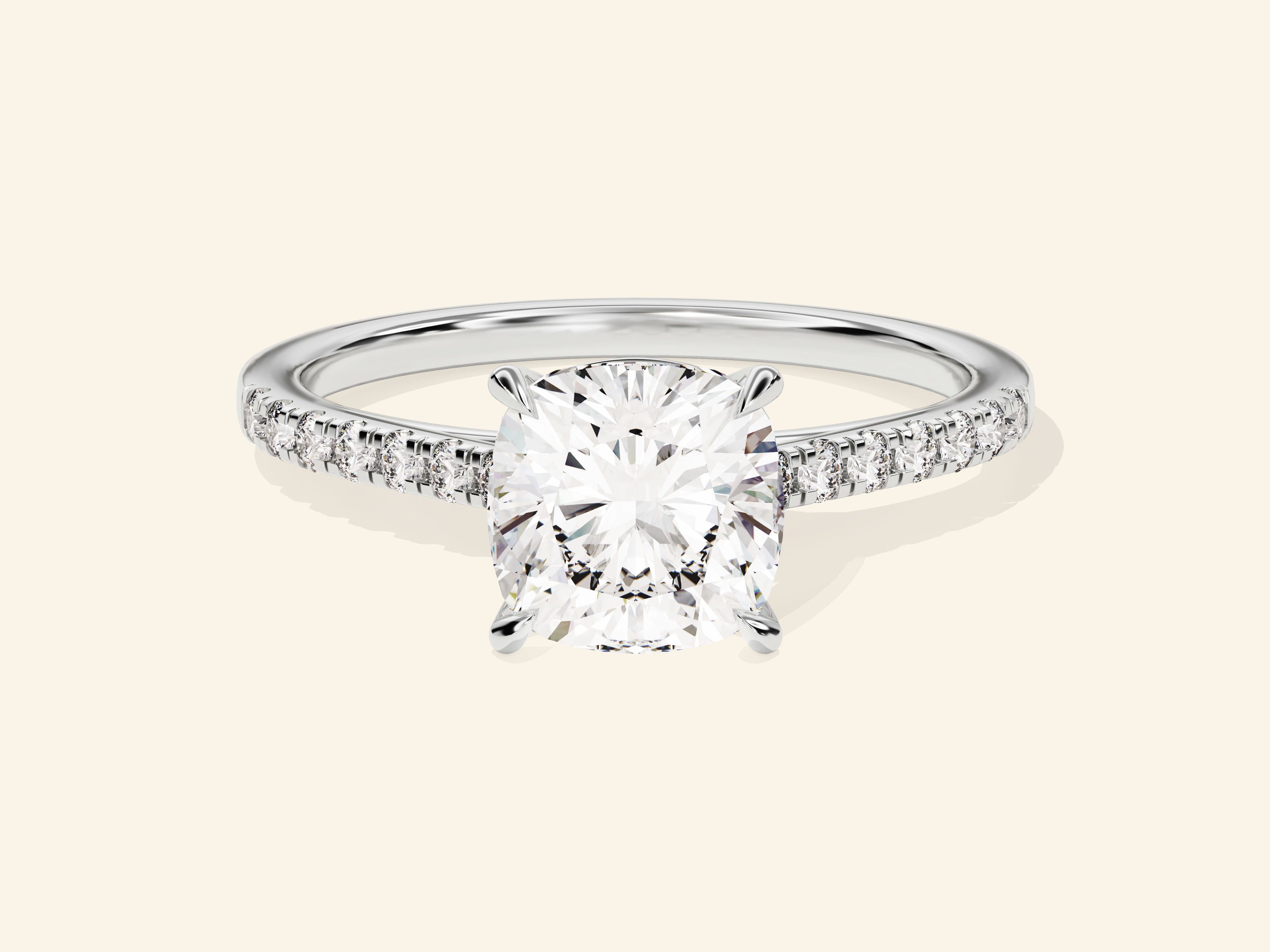Cushion Cut Engagement Ring with Pave Set Side Stones