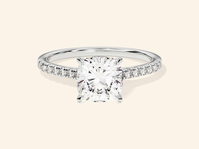 Cushion Cut Engagement Ring with Pave Set Side Stones