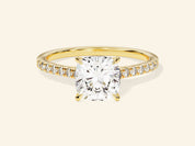 Cushion Cut Engagement Ring with Pave Set Side Stones
