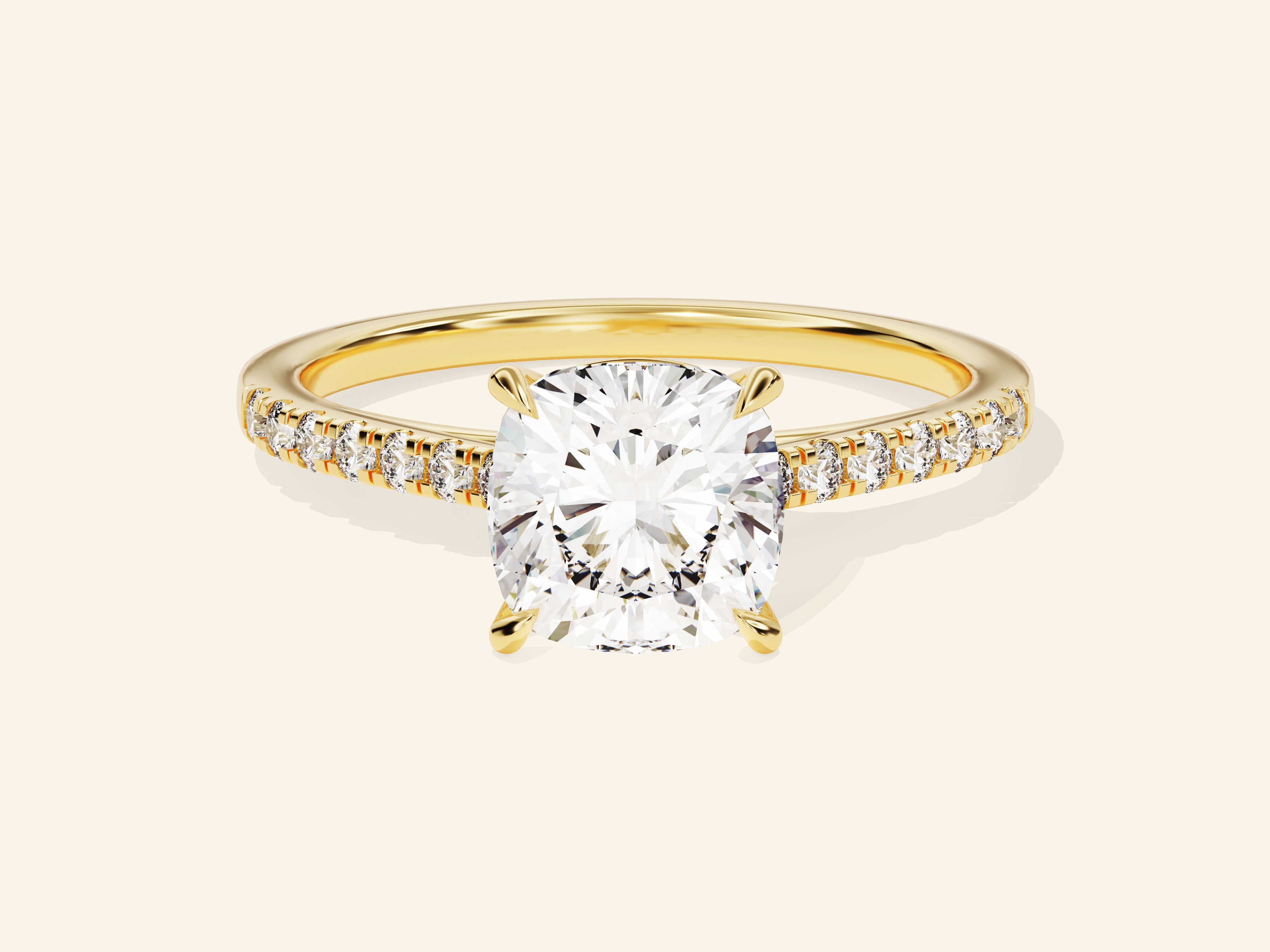 Cushion Cut Engagement Ring with Pave Set Side Stones