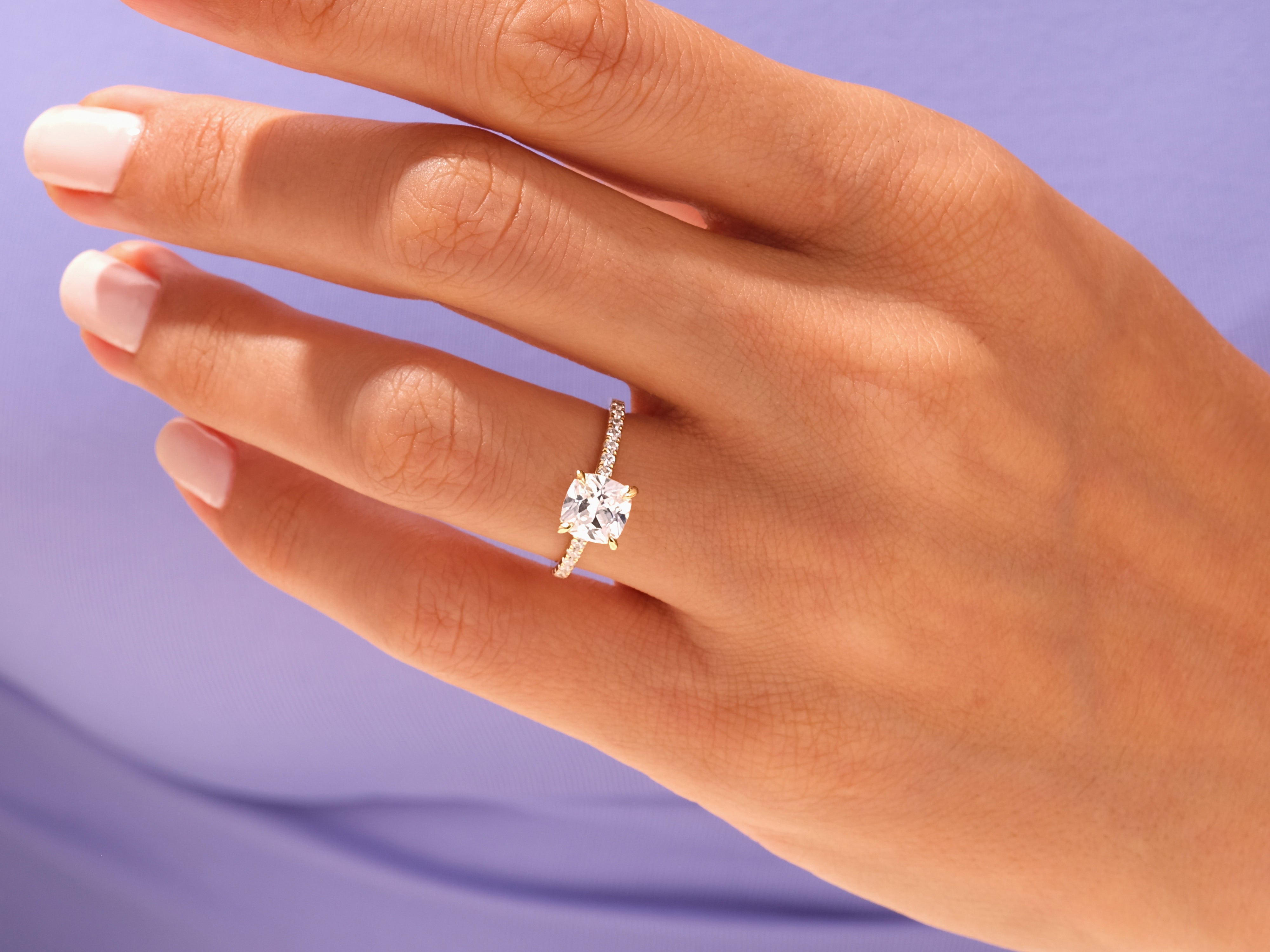Cushion Cut Engagement Ring with Pave Set Side Stones