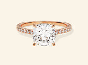 Cushion Cut Engagement Ring with Pave Set Side Stones
