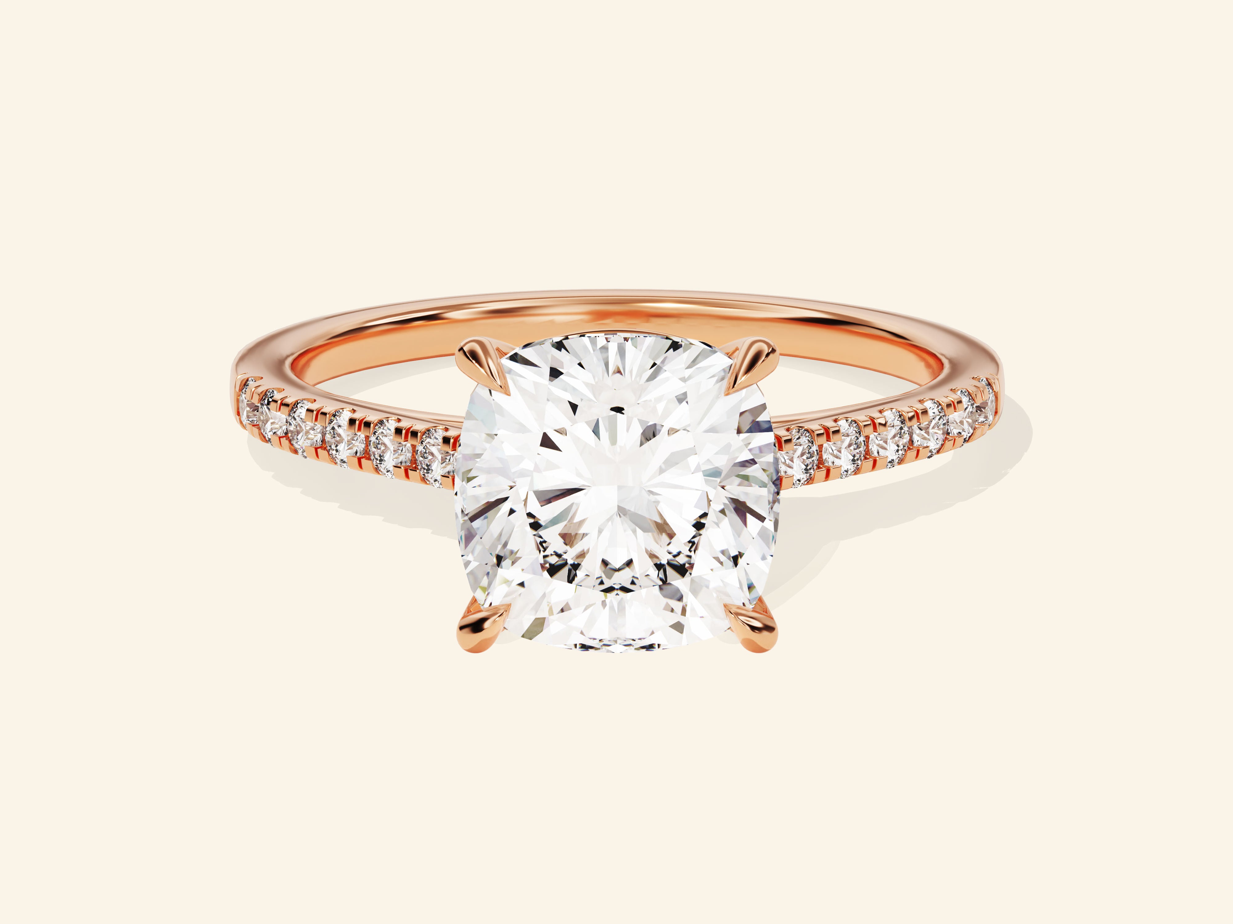 Cushion Cut Engagement Ring with Pave Set Side Stones