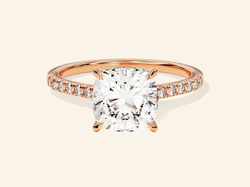 Cushion Cut Engagement Ring with Pave Set Side Stones