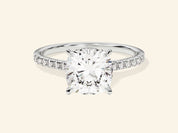 Cushion Cut Engagement Ring with Pave Set Side Stones